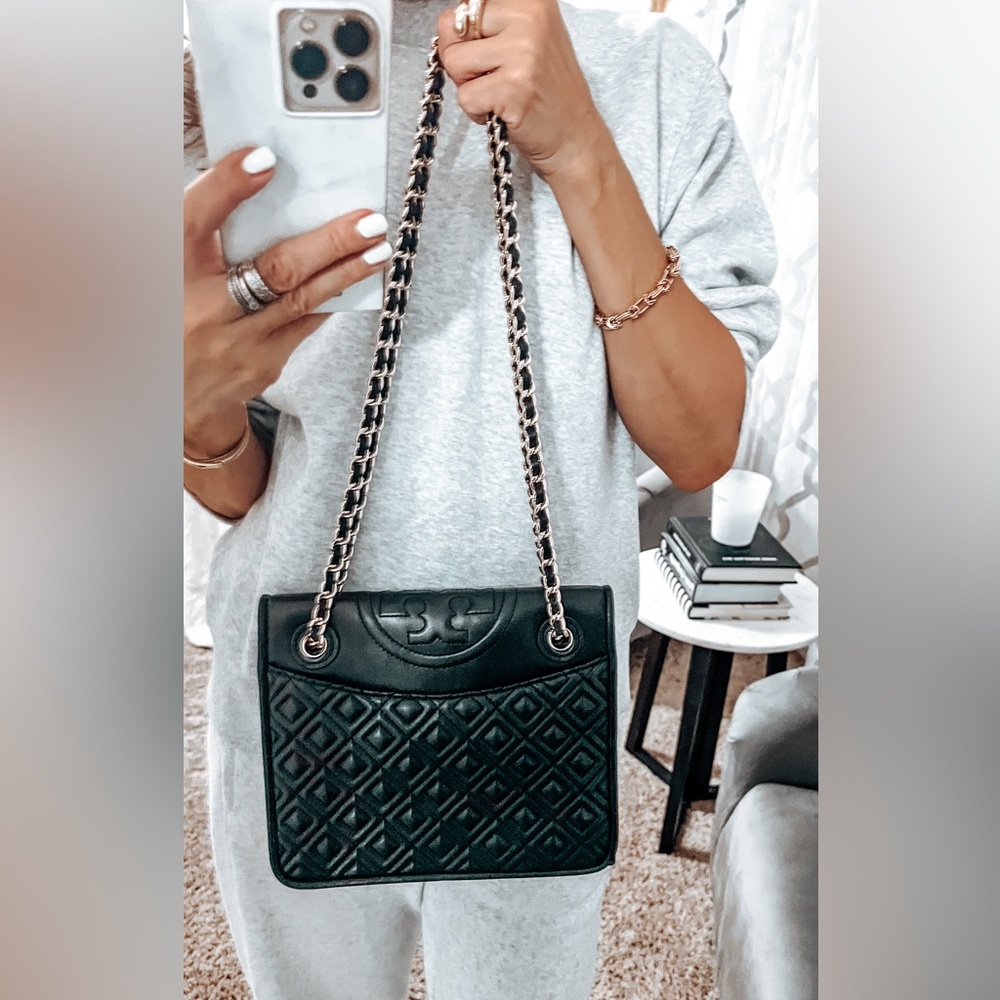Tory Burch medium  size Black Quilted Leather Chain Bag